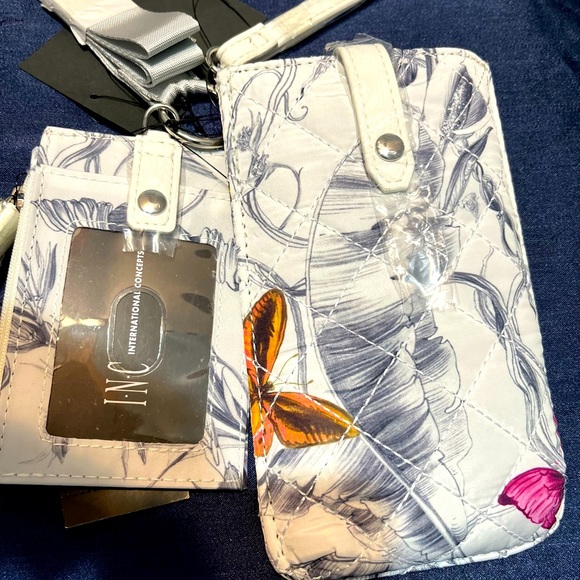 NWT INC 2 Piece Set;Whimsical Wings Wristlet & Case Card in Black/White by Inc. - Picture 6 of 7